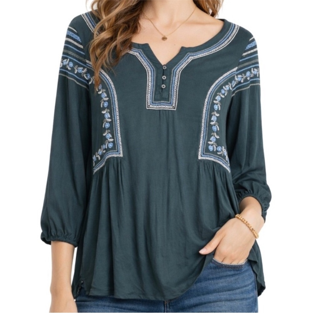 AE - Embroidered Floral Peasant Blouse